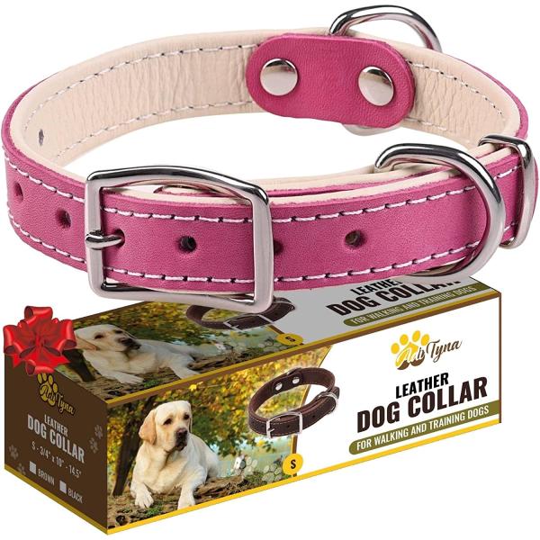 【並行輸入品】 ADITYNA Premium Pink Leather Dog Collar for Small Girl Dogs - Padde