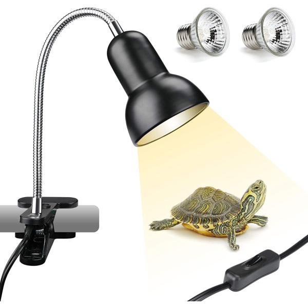 商品名SDYXJ 25/50W UVA UVB Reptile Heat Lamp with 2 Bulbs, Basking Spot Hanging Lamp with Clip &amp; Switch, Pet Heating La...