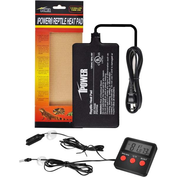 商品名iPower 4""x7"" Reptile Heat Mat Under Tank Terrarium Heater Warmer Heating Pad, Digital Thermometer and Hygrometer wi...