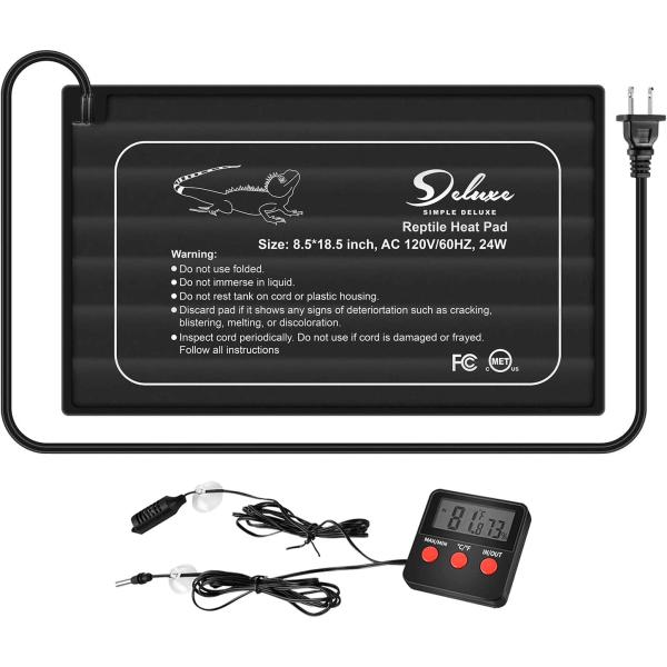 商品名Simple Deluxe 8.5""x18.5"" 24W Reptile Heating Pad Terrarium Warmer Under Tank Heater Mat, Digital Thermometer and Hy...