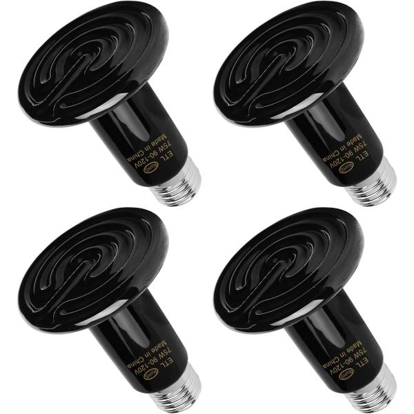 商品名WUHOSTAM 4 Pack 75W Infrared Ceramic Heat Lamp,Black Reptile Emitter Bulb for Pet Coop Heater Chicken Lizard Turtle B...