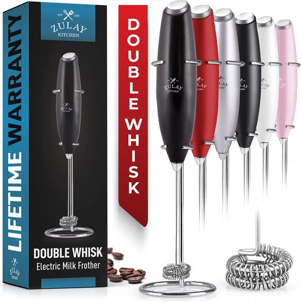 【並行輸入品】 Zulay Double Whisk Milk Frother Handheld Mixer - High Powered Froth