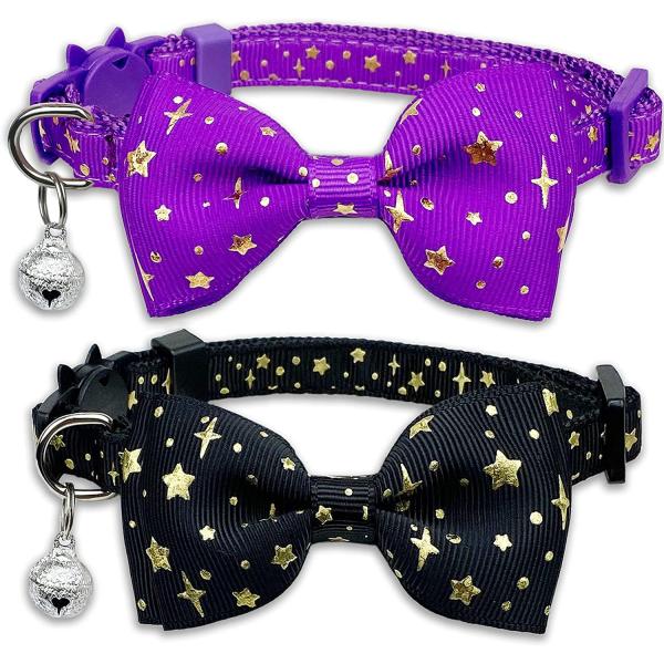 【並行輸入品】 2 Pack Cat Collar with Bow Tie and Bell  Kitty Kitten Starshine Col