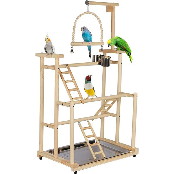 商品名Edudif 3 Layers Wood Bird Playground Large Parrot Playstand Bird Perch Stand Bird Gym Playground Playpen for Cockatie...