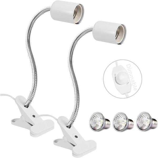 商品名Dimmable 2-Pack White Adjustable Reptile Clamp Heat Lamp Fixture Holder with 3-Pack 30W Sun Basking Spot Lamp, Flexib...