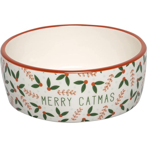 【並行輸入品】 Pearhead Merry Catmas Pet Bowl Cat Water and Food Dish Christmas