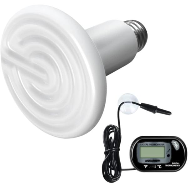 商品名Simple Deluxe 100W Ceramic Heat Lamp Reptile Heat Emitter Heater Lamp Bulb No Light with Free Digital-Thermometer, fo...