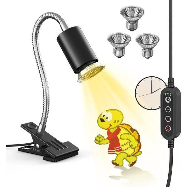 商品名SILICAR Reptile Heat Lamp, Timing &amp; Dimming UVB/UVA Basking Spot Lamp with Clip, Turtle Habitat Aquarium Basking ...