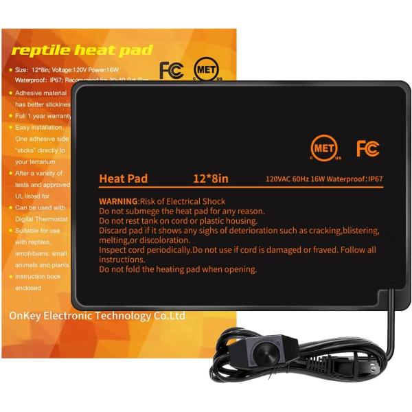 商品名BKVESHI Under Tank Heater with Thermostat, Temperature Adjustable Reptile Heating Pad 8""x12"" Waterproof 16 W Terriu...