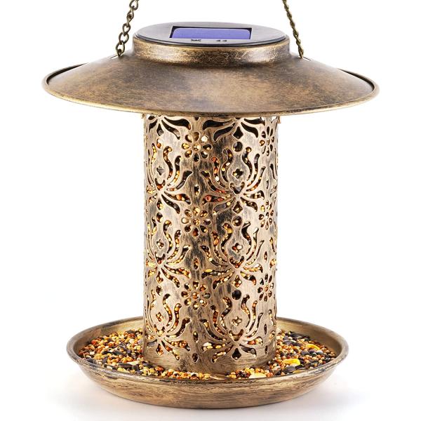 商品名SWEETFULL Solar Bird Feeder for Outdoors Hanging, Metal Wild Bird Feeder for Cardinals Solar Garden Lantern with S Ho...