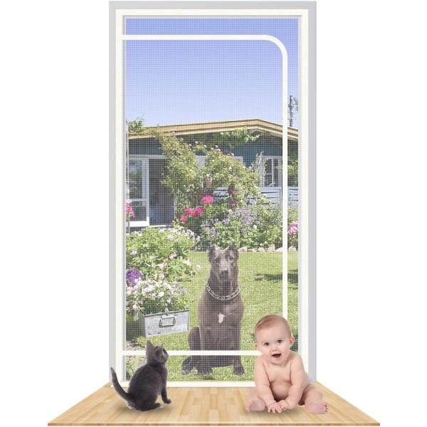 商品名SHRRL Reinforced Cat Screen Door Fits Door Size 32''x 80'', Pet Resistant Mesh Screen Door, Pets Proof Zipper Screen ...