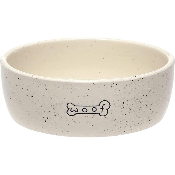 【並行輸入品】 Pearhead Woof ペットボウル 犬の水 フード皿 ペットオーナー 犬用アクセサリー 陶器 ホワイト 小/中　