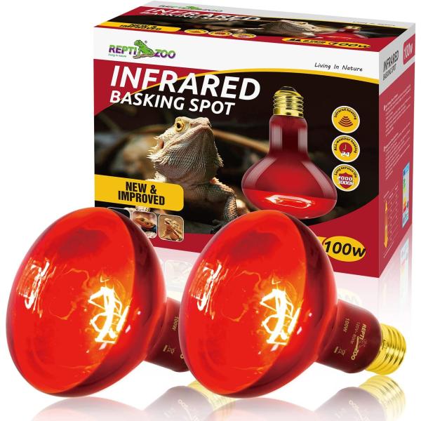 商品名REPTI ZOO 2 Pack Infrared Heat Lamp, 100W Reptile Heat Emitter Infrared Basking Spot Light, Red Heat Lamp Bulb for Re...