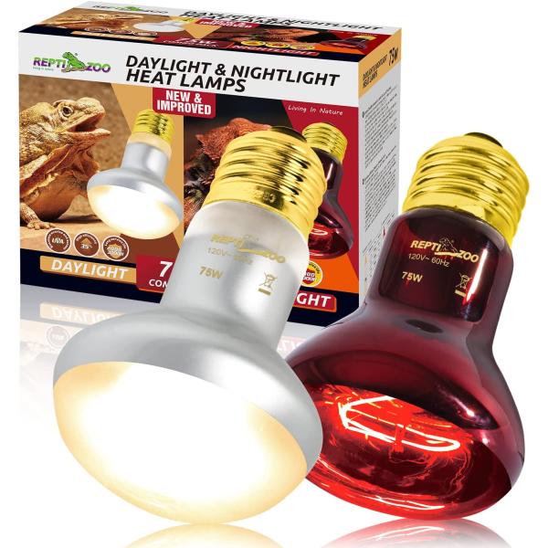 商品名REPTIZOO 75W Reptile Heat Lamp Bulb 2PCS Combo Pack Includes Nightlight Infrared Heat Emitter and UVA Daylight Heatin...