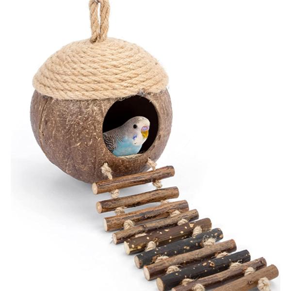 商品名Dlhbafuya Coconut Birdhouse Coconut Shell Climbing nest Hamster hut with Ladder pet Bird Climbing Ladder nest Coconut...