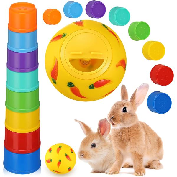 【並行輸入品】 9 Pack Stack up Bunny Cups and Treat Ball for Bunny Toys Rabbit Foo