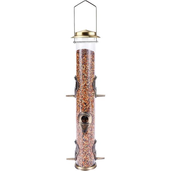 商品名MIXXIDEA メタルチューブバードフィーダー 屋外吊り下げ用 アルミニウム 6ポート 野鳥シードフィーダー スチールハンガー付き 芝生、庭、バルコニーで鳥を引きつけるのに最適 ブロンズMIXXIDEA Metal Tube Bir...