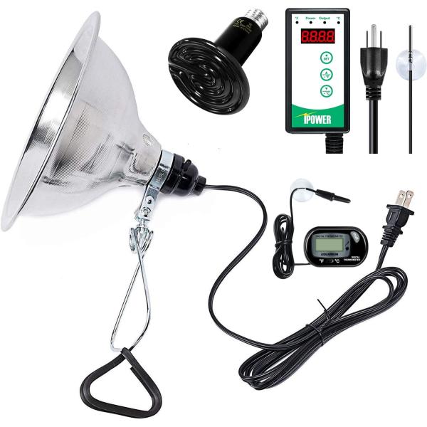 商品名Simple Deluxe 150W Reptile Heat Bulb and 8.5 inch Clamp Light, 40-108  Digital Thermostat Controller and Thermometer ...