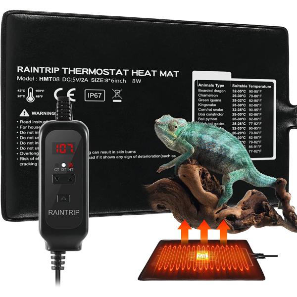 商品名Raintrip Reptile Thermostat,Reptile Heating Pad,8W, Suitable 10-20Gal Terrarium,Temperature Controller for Turtle/Sna...