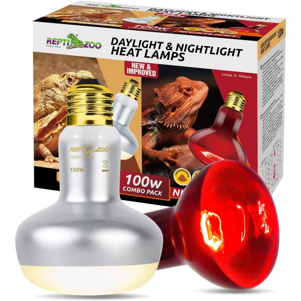 商品名REPTI ZOO 100W Upgraded Reptile Day and Night Basking Spot Bulb Combo Amphibian Infrared Heat Lamp Bulb/UVA Basking S...