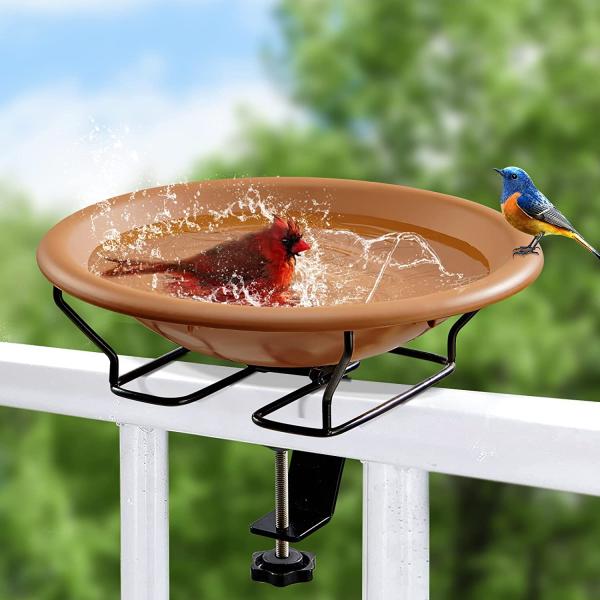 商品名Jealoeur Bird Bath Deck Mounted Bird Bath Bowl Spa with Sturdy Steel Clamp, 12 Inches Bath and Available for 3.5 Inch...