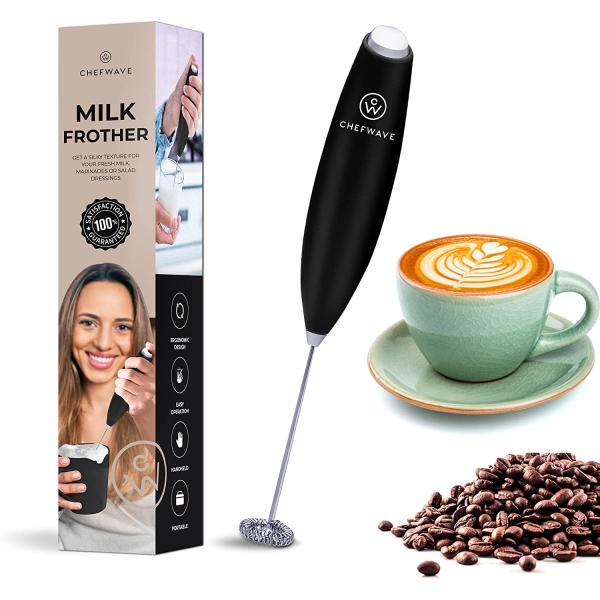 【並行輸入品】 Chefwave | コーヒー用の強力な電動ミルク泡立て器 | ミルク泡立て器 ハンドヘルドドリンクミキサーと抹茶泡立て器 | 電池付