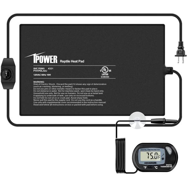 商品名iPower 8 by 12-Inch Reptile Heat Mat with Temperature Adjustable Controller Knob, LCD Digital Aquarium Thermometer, U...