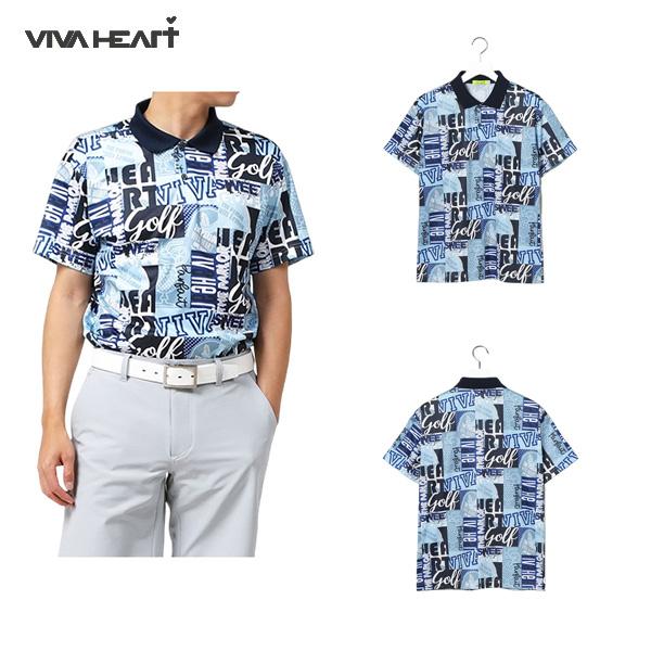 ビバハート VIVA HEART メンズ 春夏 吸水速乾 パーラー柄半袖ポロシャツ サイズ48(M)