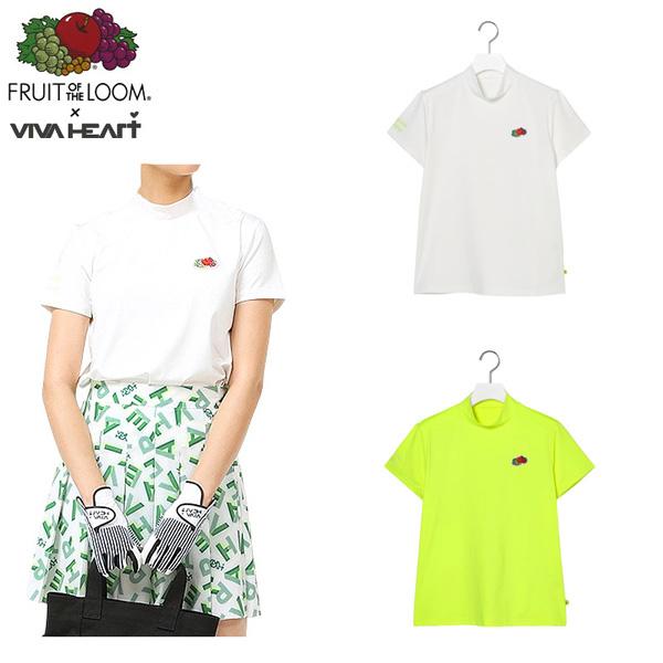 訳あり ビバハート VIVA HEART フルーツオブザルーム FRUIT OF THE LOOM レディース コラボ 吸水速乾 ストレッチモックネック半袖シャツ 2枚セット