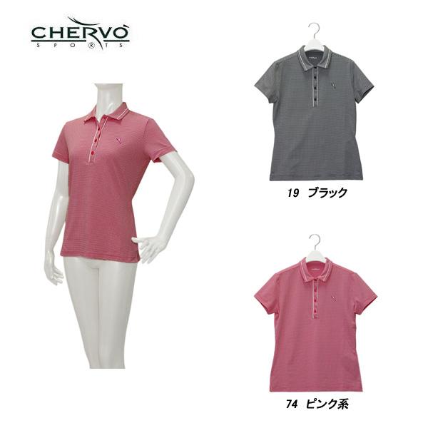 シェルボ CHERVO レディース 春夏 吸水速乾 UVカット 千鳥柄半袖ポロシャツ