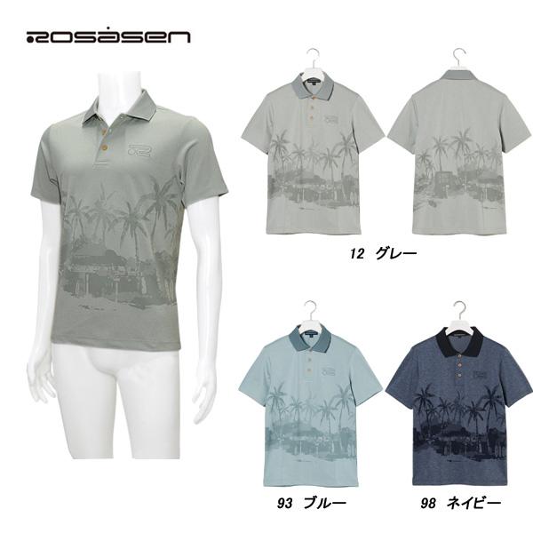 ロサーセン Rosasen メンズ 春夏 UVケア 吸水速乾 パームツリーパネルジャガード半袖ポロシャツ