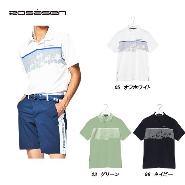 ロサーセン Rosasen メンズ 春夏 UVケア ストレッチ クールメッシュパネルプリント半袖ポロシャツ