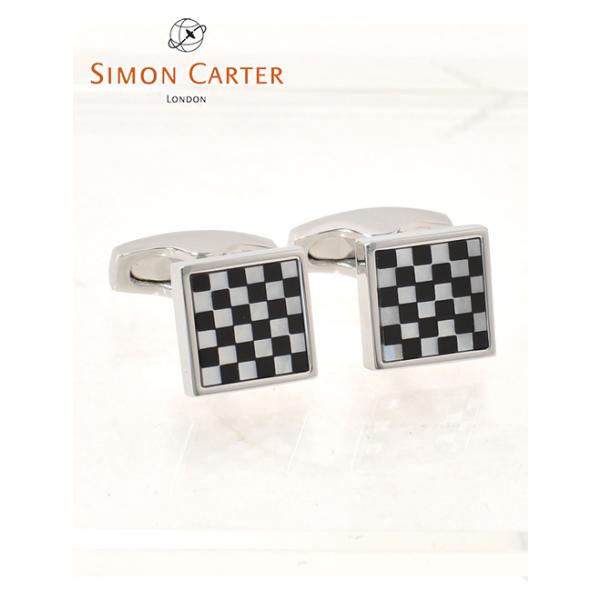 サイモンカーター SIMON CARTER カフリンクス メンズ SQUARE CHQUER カフス ブラック&amp;ホワイト オニキス&amp;白蝶貝 真鍮 イギリスブランド