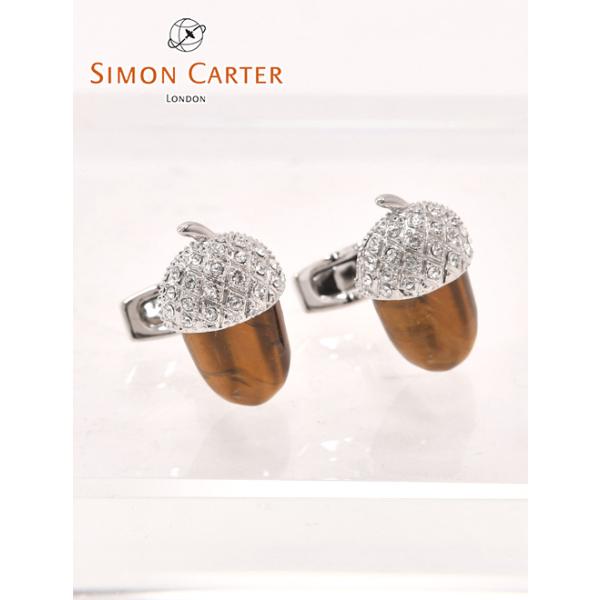 サイモンカーター SIMON CARTER ブラウンタイガーアイ＆スワロフスキー エイコーン どんぐり型カフリンクス メンズ Men's