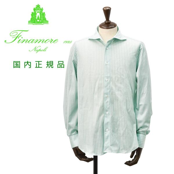 フィナモレ Finamore 長袖ストライプ柄シャツ メンズ コットン