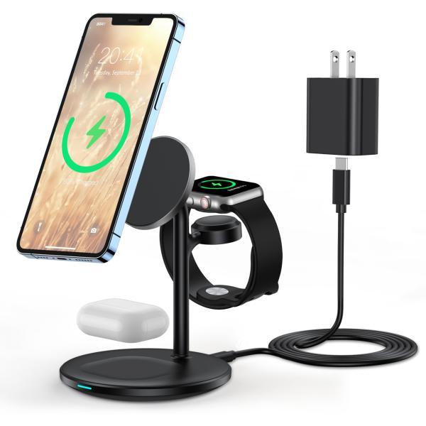 3in1 ワイヤレス充電器 マグネット magsafe充電器 スタンド iPhone/iWatch/Airpods同時充電
