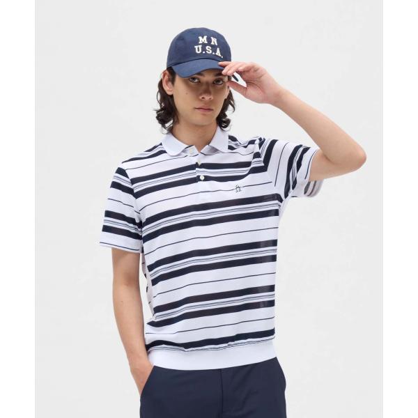 MUNSINGWEAR オリーブと白のボーダーポロシャツ Mサイズ