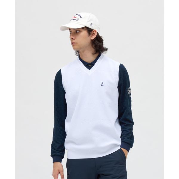 新品未使用タグ付き　ゴルフウェア【muningwear】Vネックベスト　白　L Munsingwear（マンシングウェア） 公式 地柄Vネックニットベスト
