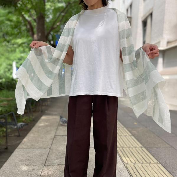 サイフク nico ストールポンチョ / 涼しい夏の麻 透けるボーダー 五泉