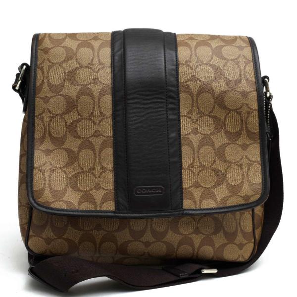 ○コーチ COACH 一部牛革 ショルダーバッグ F71102 Heritage Signature Map Bag ヘリテージ シグニチャー ストライプ マップバッグ 中古 desir-store_d1086