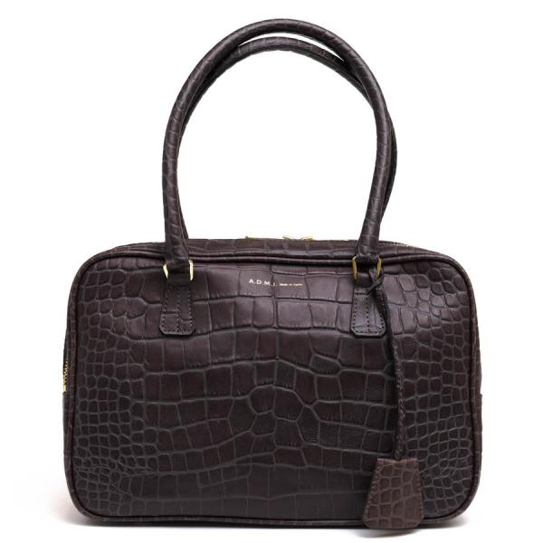 ○エーディーエムジェイ ADMJ 国産牛革 ハンドバッグ ACS01070 CROCODILEEMBOSSING BASIC BOSTONBAG 28cm ミニボストン クロコ型押 中古 desir-store_d3395