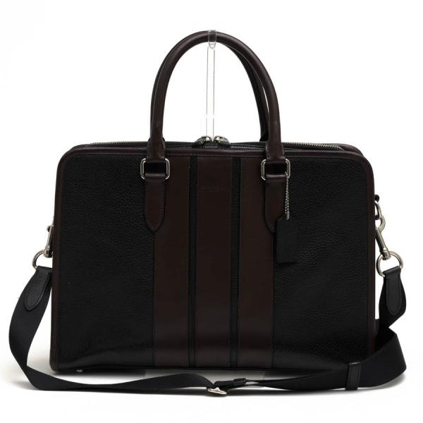 ○コーチ COACH ペブルドレザー 牛革 ビジネスバッグ F72308 Bond Brief ボンド ブリーフ ストライプ 2WAY ショルダーバッグ シボ  中古 COACH（コーチ） ビジネスバッグ F72308 Bond Brief ボンド ブリーフ