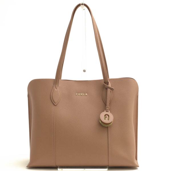 【極美品】 FURLA ヴィットリア チャーム グレージュ バッグ レザー desir-store_d7966