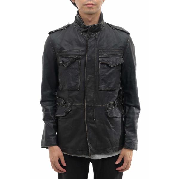 美品 AVIREX アビレックスM-65黒 羊革レザー ジャケット フード収納可 AVIREX M-65 CUSTOM MILITARY JACKET アヴィレックス レザー