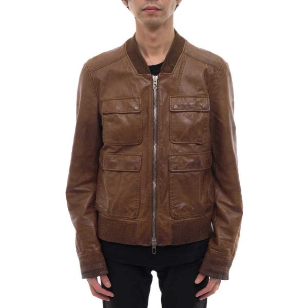 グッチ／GUCCI ブルゾン ジャケット JKT アウター メンズ 男性 男性用レザー 革 本革 ブラウン 茶  211652 XM729 トリコカラー リブ ミリタリー ヴィンテージ加工 desir-store_j2986