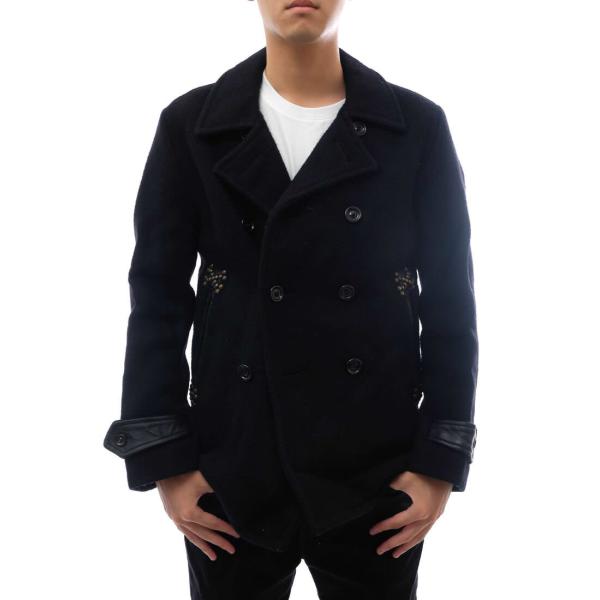 ギャングスタービル／GANGSTERVILLE Pコート ジャケット JKT アウター メンズ 男性 男性用 ウール 毛 ブラック 黒  GSV-14-AW-08 G.V. PEA COAT メルトン レオパード スタッズ GANGSTERVILLE ギャングスタービル Pコート GSV-14-AW-08 G.V. PEA