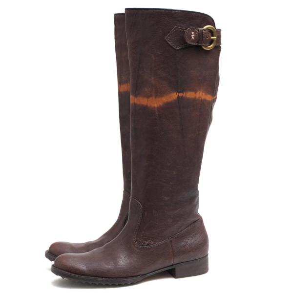 ○エンリーベグリン HENRY BEGUELIN 牛革 カーフ ロングブーツ オミノ刺繍 乗馬ブーツ ジョッキーブーツ ウォッシュ加工 レディー  中古 HENRY BEGUELIN（エンリーベグリン） ロングブーツ 牛革 カーフ オミノ