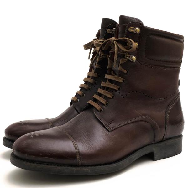 ○サントーニ Santoni Shabby Chic シャビーシック 牛革 カーフ ワークブーツ SA21058 ラグソール ヴィンテージ加工 ミリタリー メ 中古 SANTONI（サントーニ） ワークブーツ SA21058 Shabby Chic シャビー
