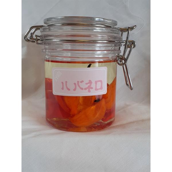 激辛唐辛子ハバネロのオイル漬け　２５０ml無農薬　辛さ45万スコヴィルのハバネロ赤とオレンジ使用サラダオイル使用実もオイルも料理や、辛さ調整用にお使いください郵便でお送りいたします