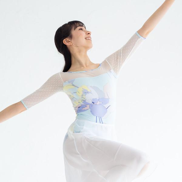 こちらの商品1点のみはネコポス送料無料 バレエ 大人 シルヴィ・シアーレオタード 新国立劇場バレエ団 岸谷沙七優さん ダンサーデザイン 5分袖 袖付き